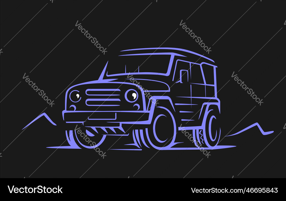 Offroad Retro Auto Linie 4wd suv Lizenzfreies Vektorbild