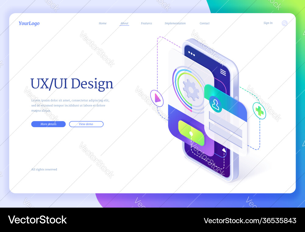 Ui ux design user experience isometric landing Ui ux design user experience isometric landing vector image