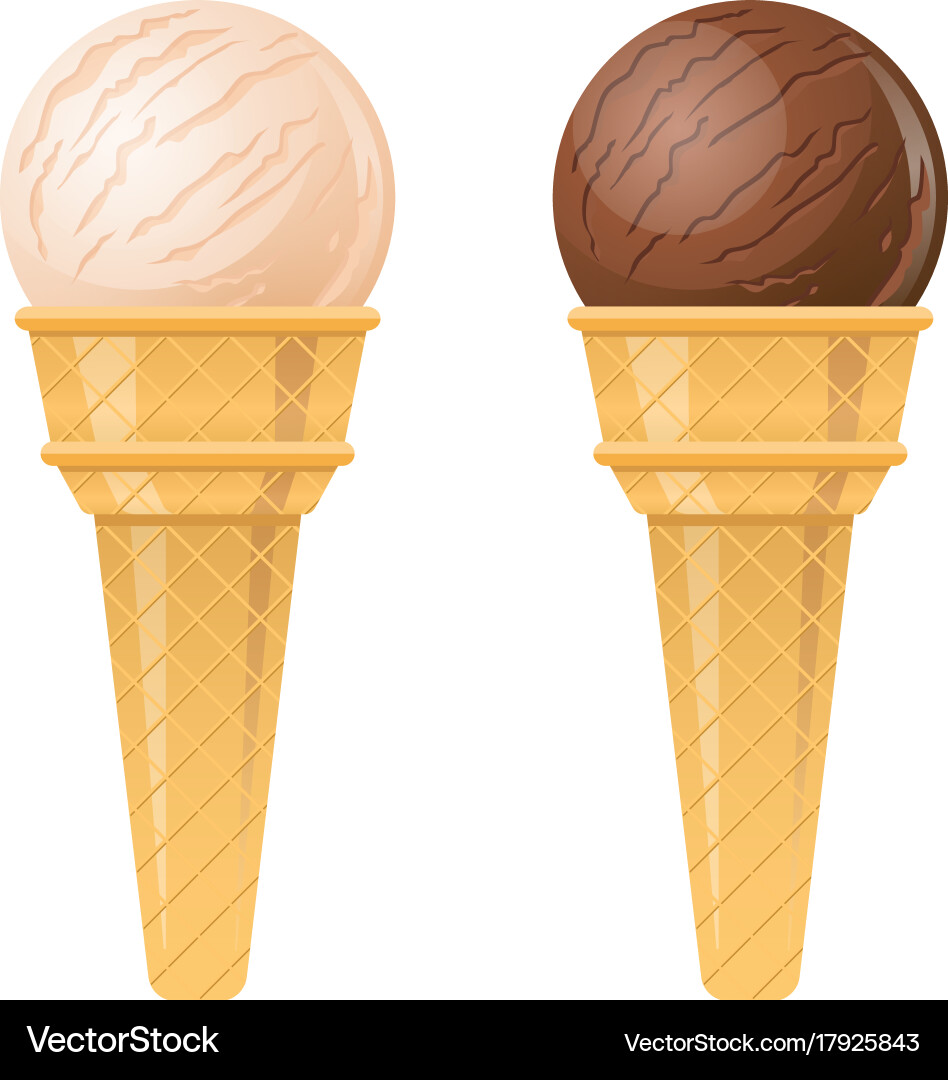Vanilla and Chocolate Ice Cream Cones – Royalty-Free Vector | VectorStock, image size:948x1080