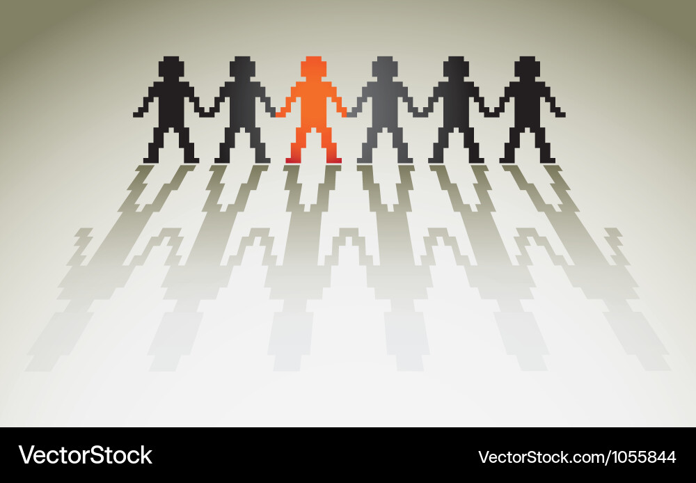 3d pixel human figures in a row Vector Image