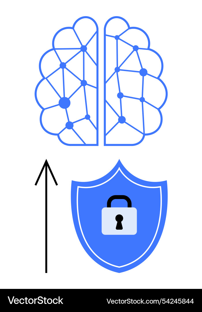 Brain with network connections above a shield Brain with network connections above a shield vector image
