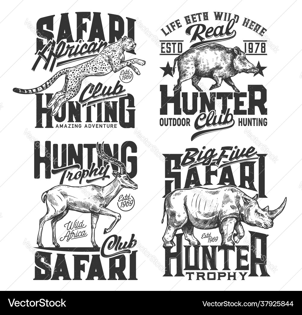 Safari Jagd T-Shirt Drucke Jagd Club Tiere Safari Jagd T-Shirt Drucke Jagd Club Tiere vektorbild