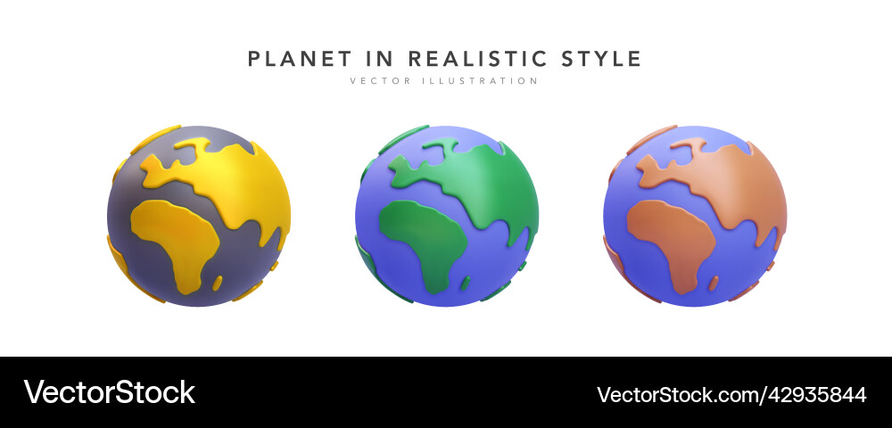 Set of 3d realistic render planet isolated vector image