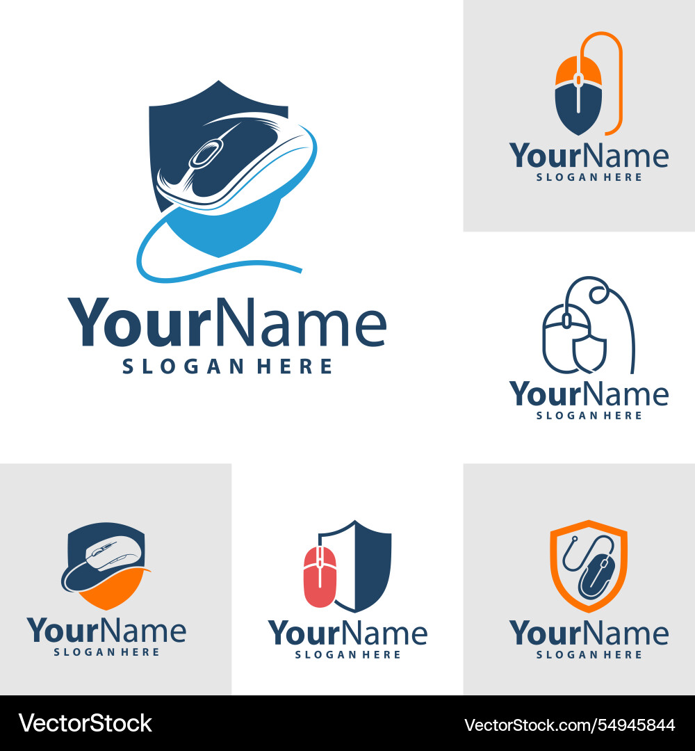Set of computer mouse with shield logo design vector image