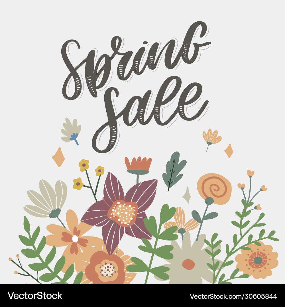 Spring sale word hanging on leaves with strings vector image