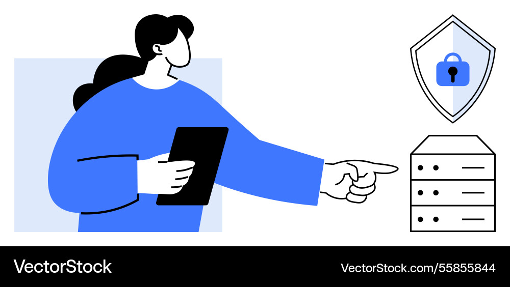 Woman pointing towards secure server hosting while Vector Image