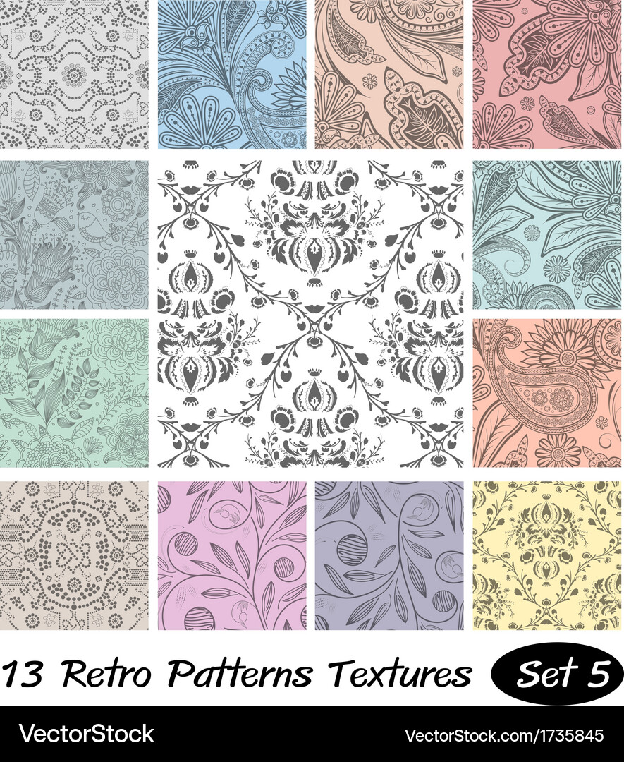 13 retro patterns textures set 5 Vector Image