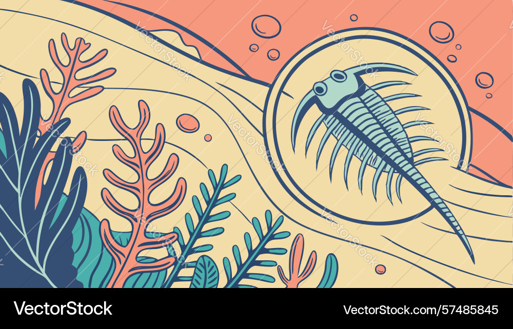 Ancient trilobite fossil in abstract scene vector image