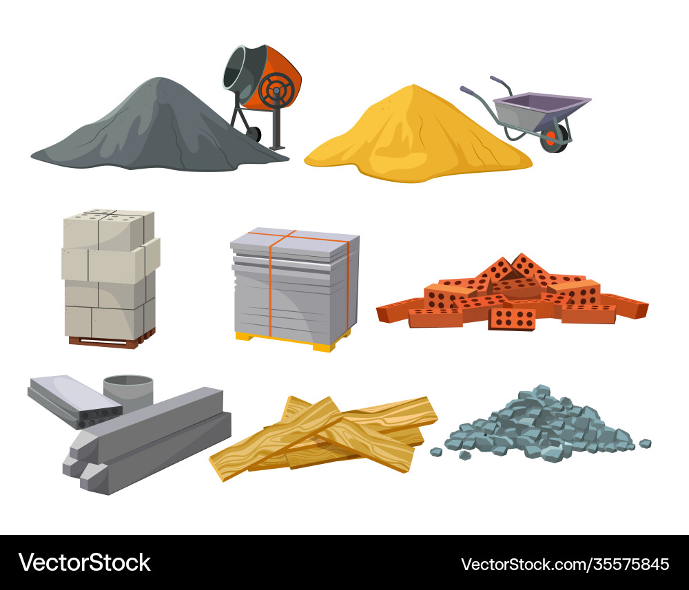 Building material heaps set Building material heaps set vector image