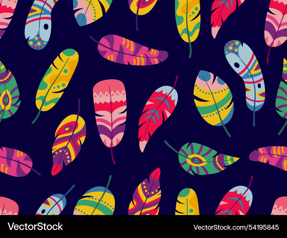 Feather seamless pattern vibrant feathers boho Vector Image