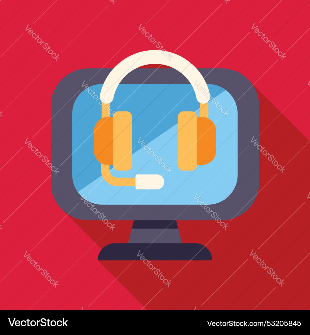 Headset appearing on computer monitor screen vector image