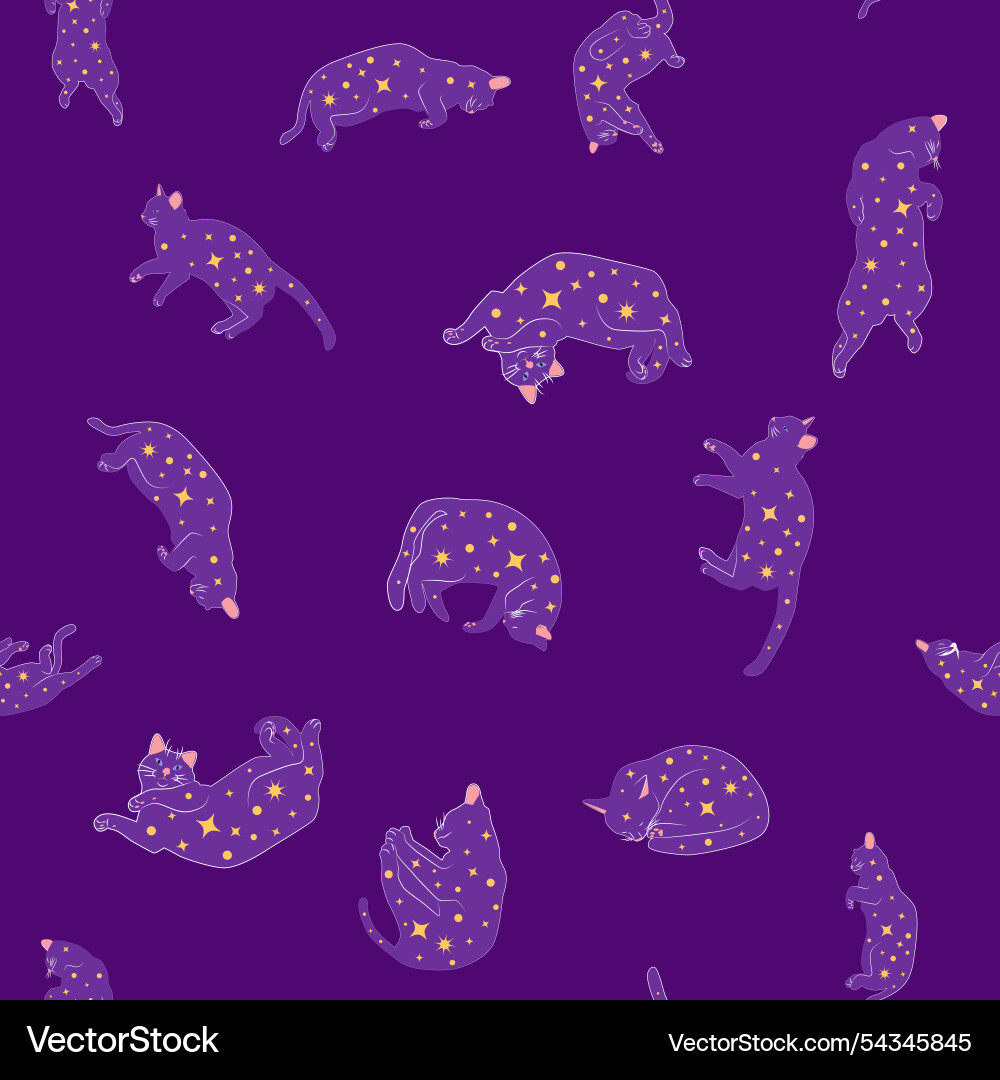 Mystical seamless pattern of cats in boho style Mystical seamless pattern of cats in boho style vector image