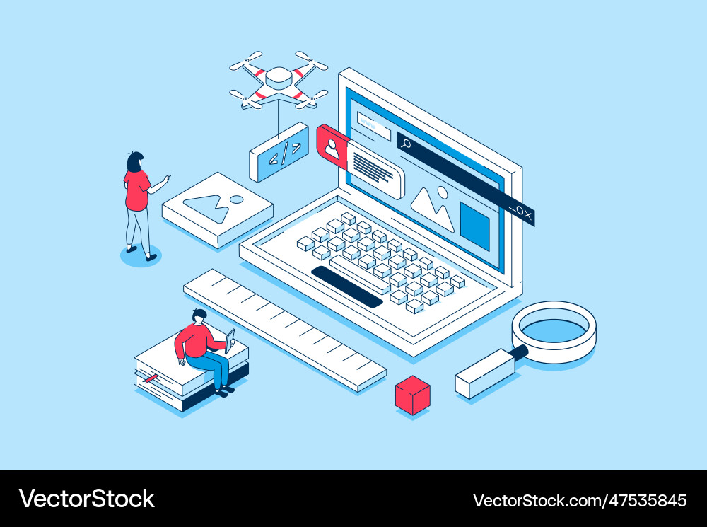 Website creating concept in 3d isometric design Website creating concept in 3d isometric design vector image