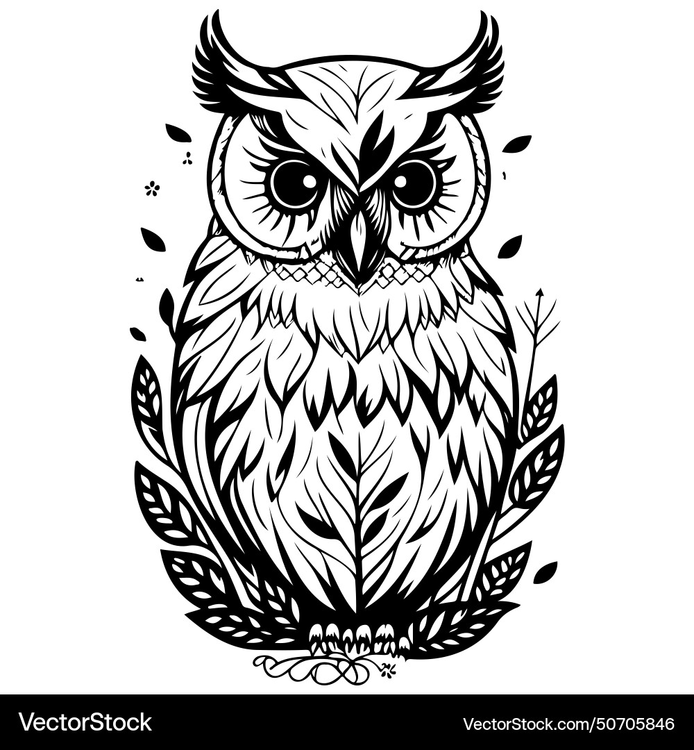 Animal owl brave with floral spring sketch hand Animal owl brave with floral spring sketch hand vector image