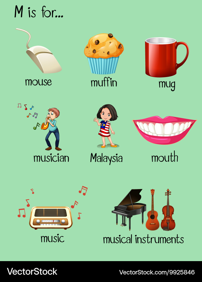 Viele Wörter für Buchstabe m Lizenzfreies Vektorbild