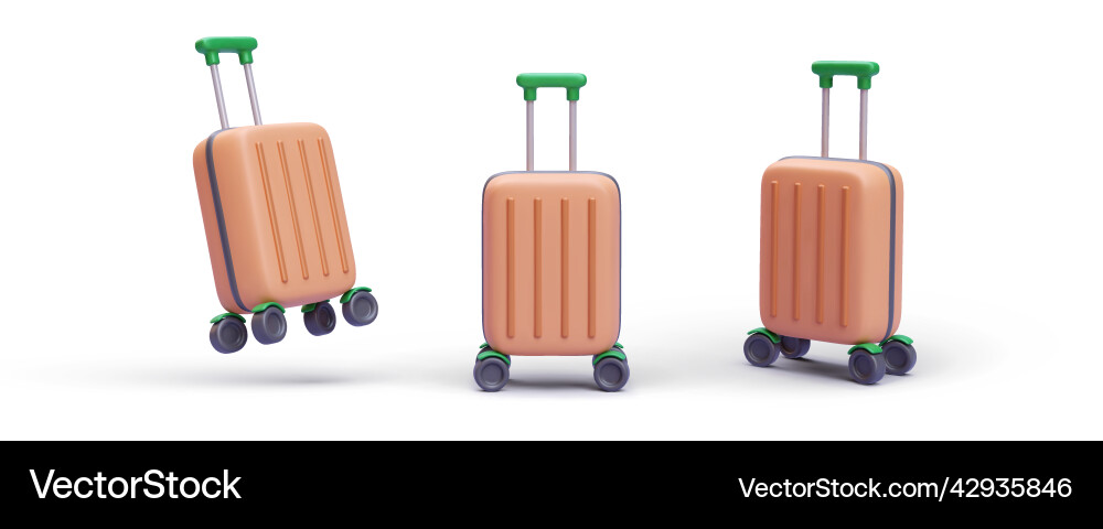 Set of 3d realistic render suitcase with shadow Set of 3d realistic render suitcase with shadow vector image