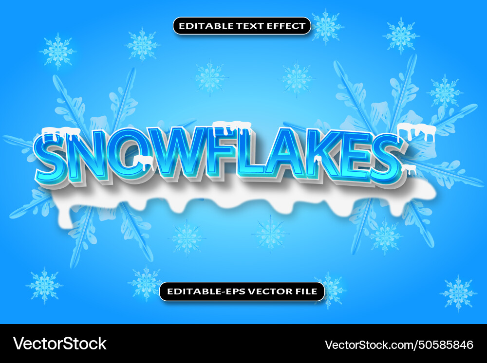 Snowflakes editable text effect 3d emboss style Vector Image