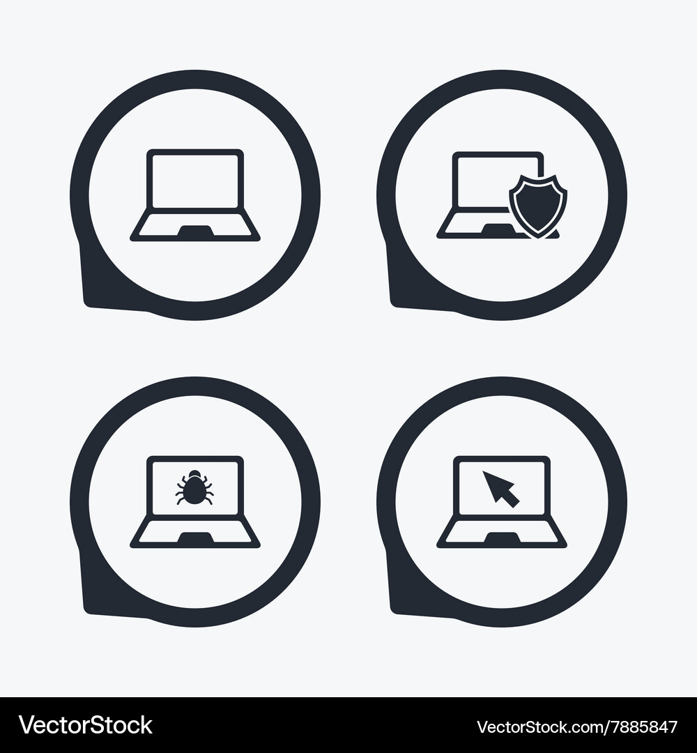 Notebook laptop pc icons virus or software bug Vector Image
