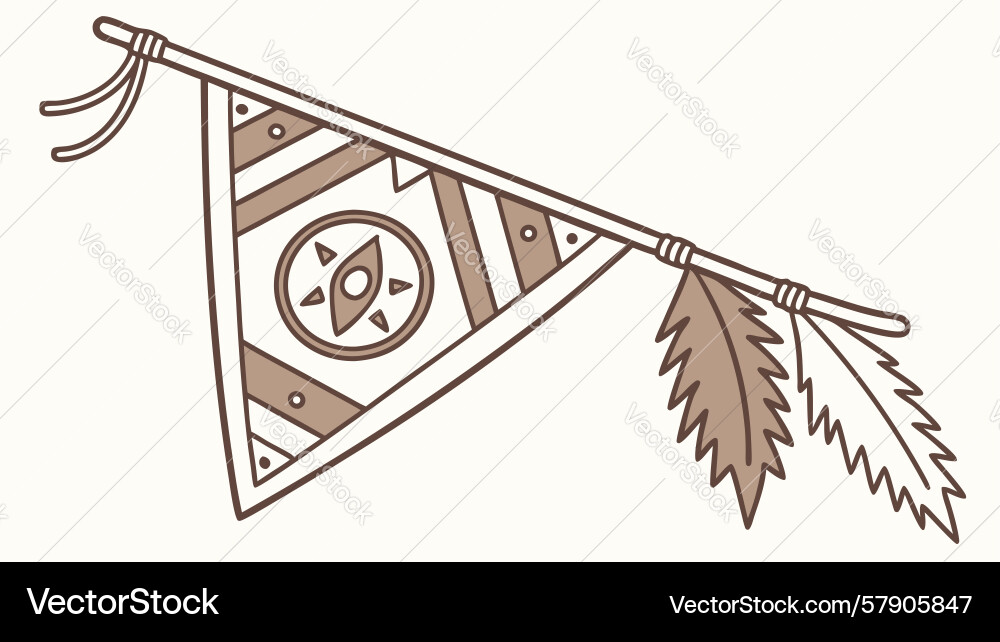 Pointed flag with feathers and tribal pattern Vector Image