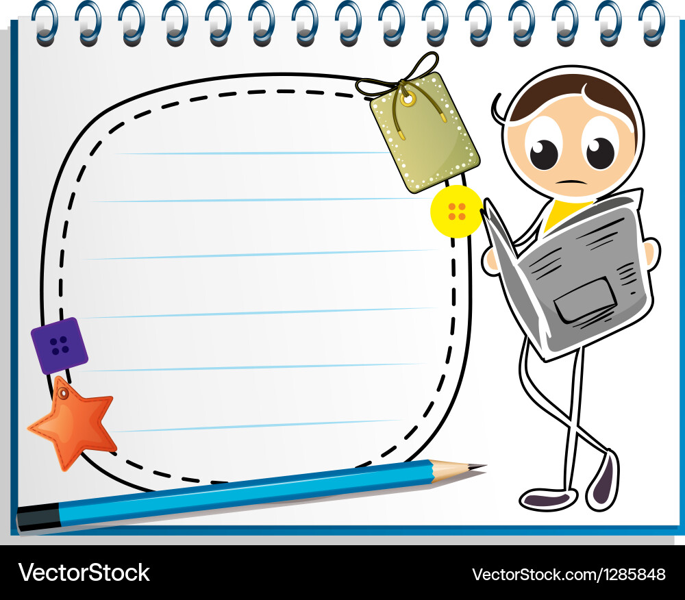 A notebook with sketch of man reading vector image