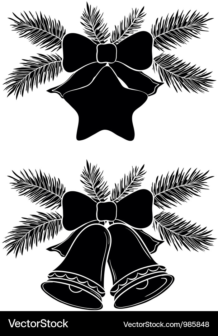 Christmas Bells and Star Silhouette Vector Image