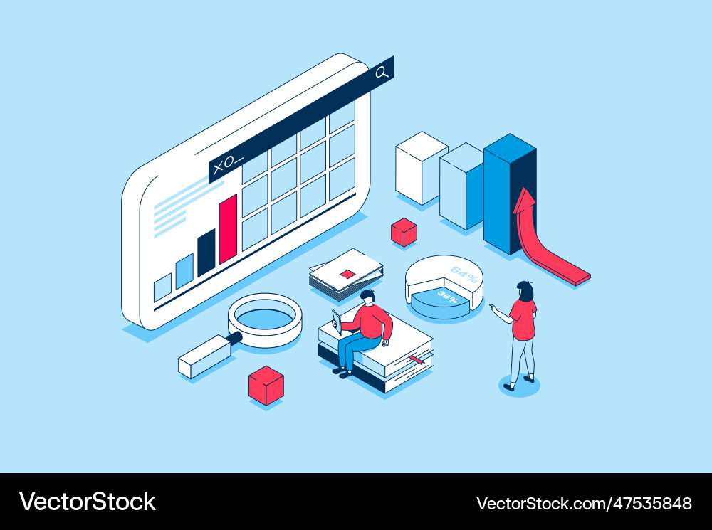 Data analysis concept in 3d isometric design vector image