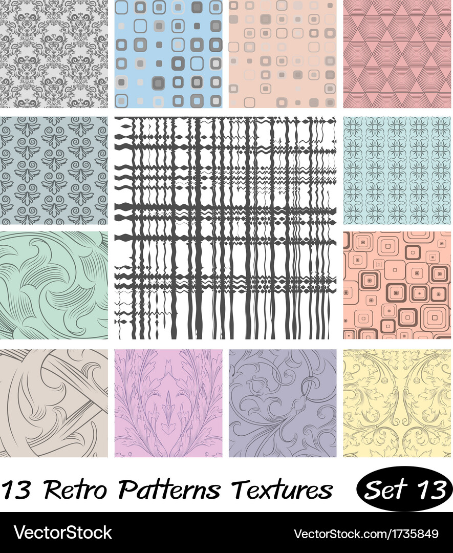 13 retro patterns textures set Vector Image