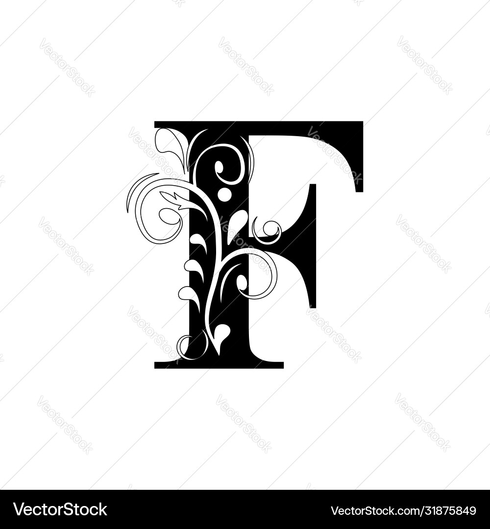 F letter black flower alphabet beautiful capital F letter black flower alphabet beautiful capital vector image