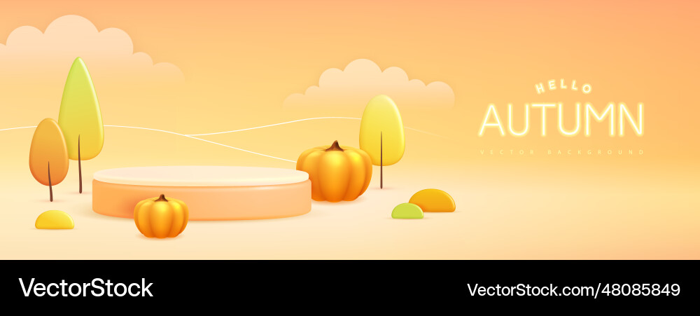 Hello autumn background with 3d plastic stage vector image