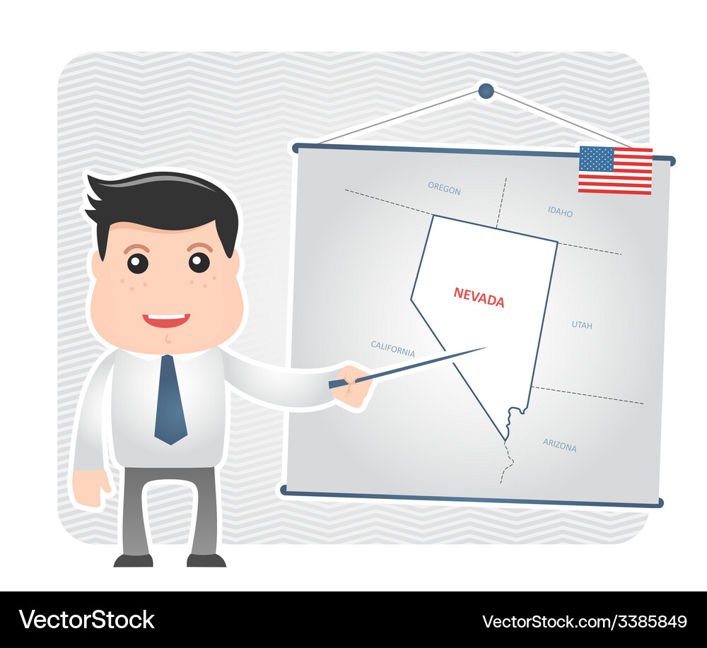 Man with a pointer points to map of nevada Vector Image