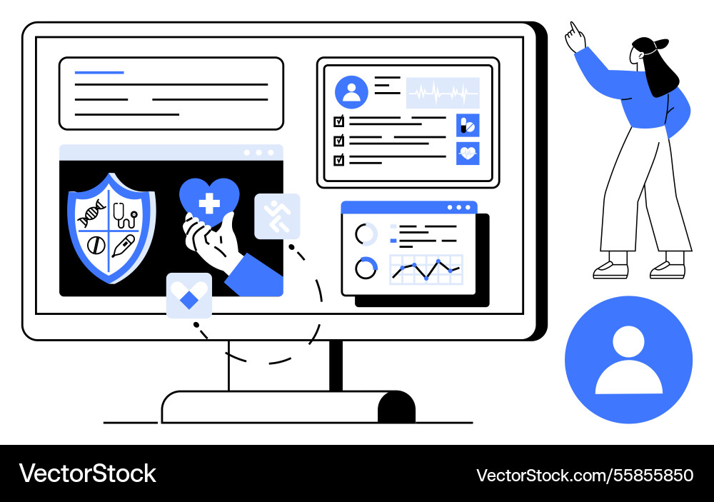 Digital health dashboard with analytics and user Digital health dashboard with analytics and user vector image