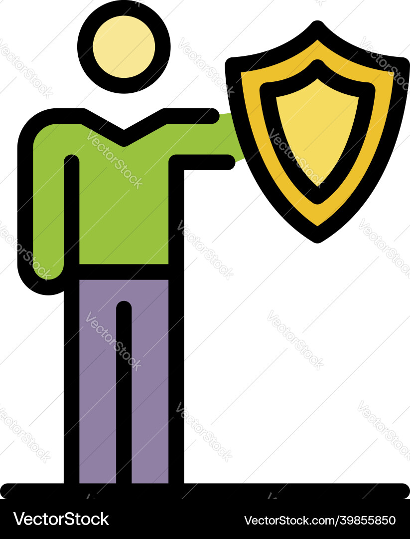 Man with a shield icon color outline Man with a shield icon color outline Vector Image