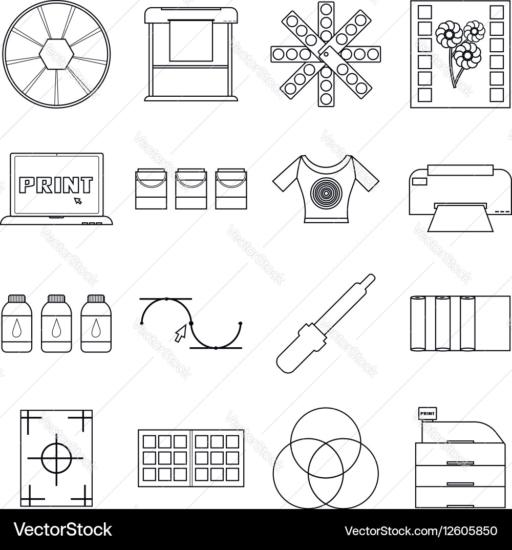 Print items icons set outline style Vector Image