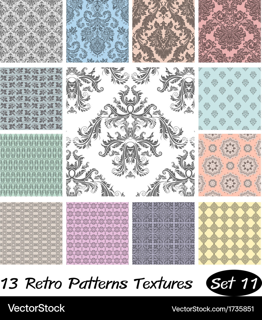 13 retro patterns textures set 11 Vector Image