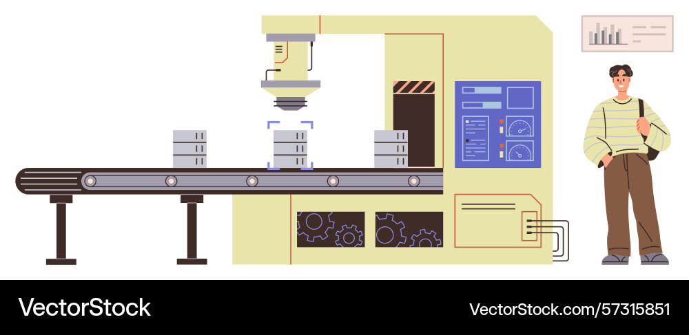 Automated production line with robot arm conveyor Automated production line with robot arm conveyor vector image