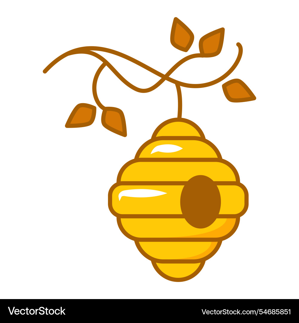 Bee hive on a branch line icon isolated Bee hive on a branch line icon isolated vector image