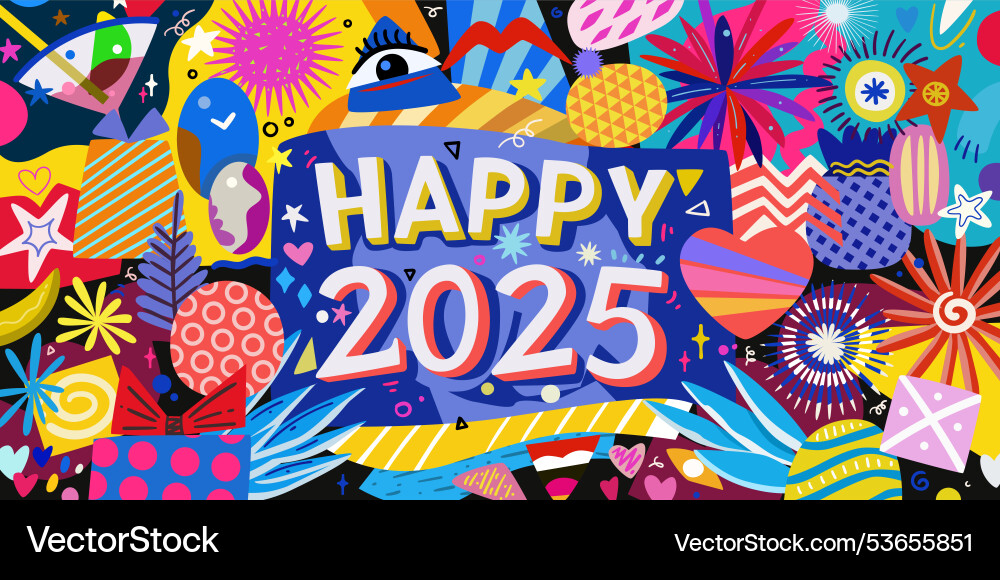 Bunte festliche neue Jahr 2025 Karte mit Abstract Bunte festliche neue Jahr 2025 Karte mit Abstract vektorbild