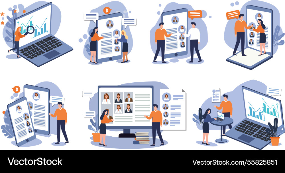 Business data analysis and communication set Vector Image