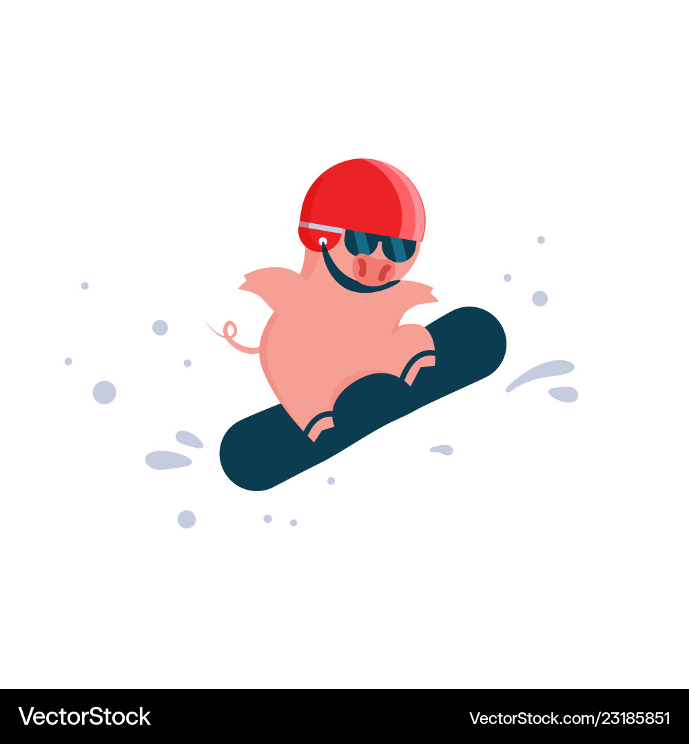 Cartoon pig on a jumping snowboard mask Cartoon pig on a jumping snowboard mask vector image