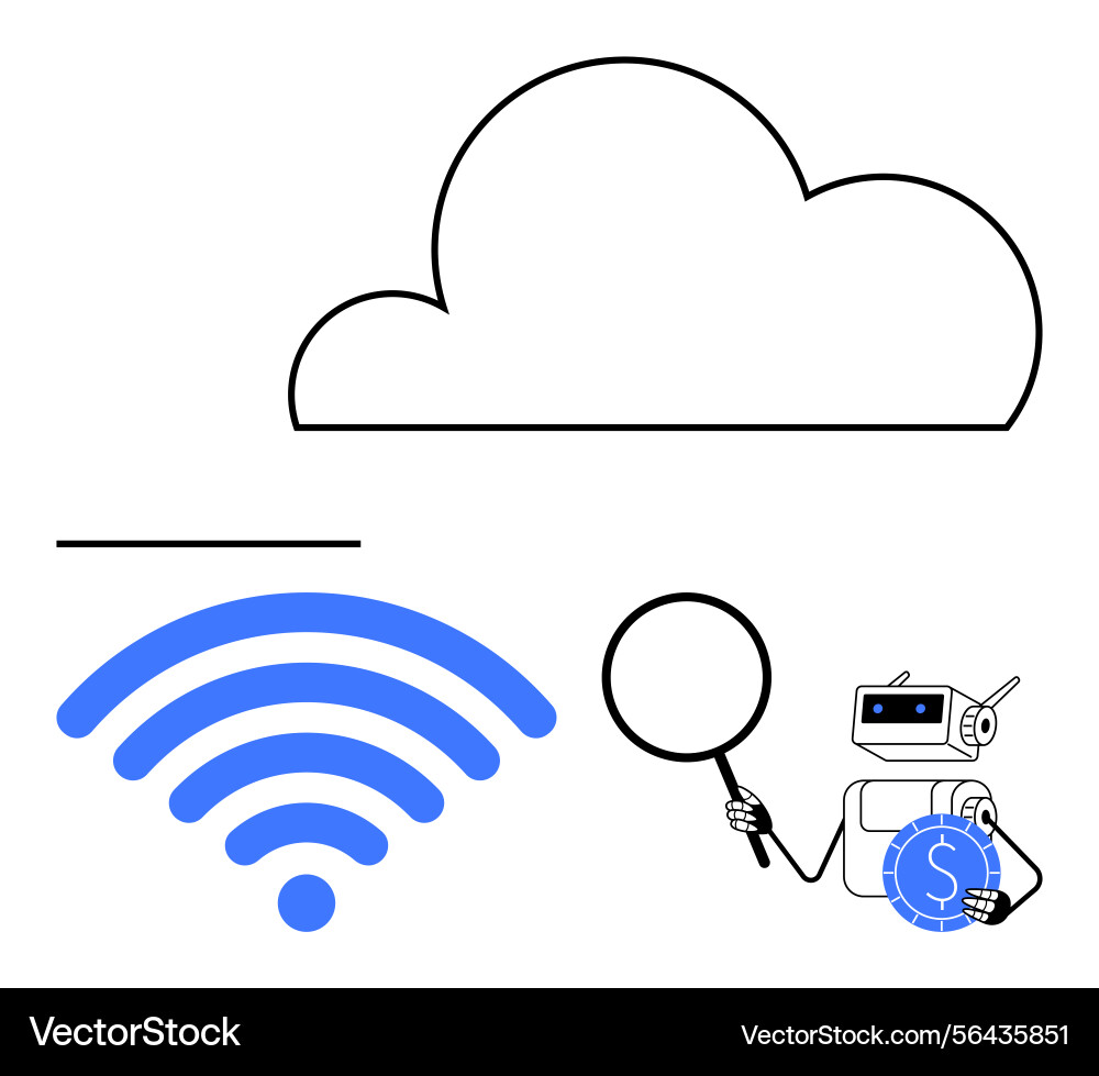 Cloud connection with ai robot analyzing data Cloud connection with ai robot analyzing data vector image