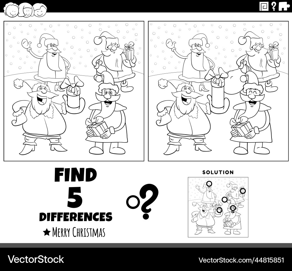 Differences game with santa clauses characters Differences game with santa clauses characters vector image