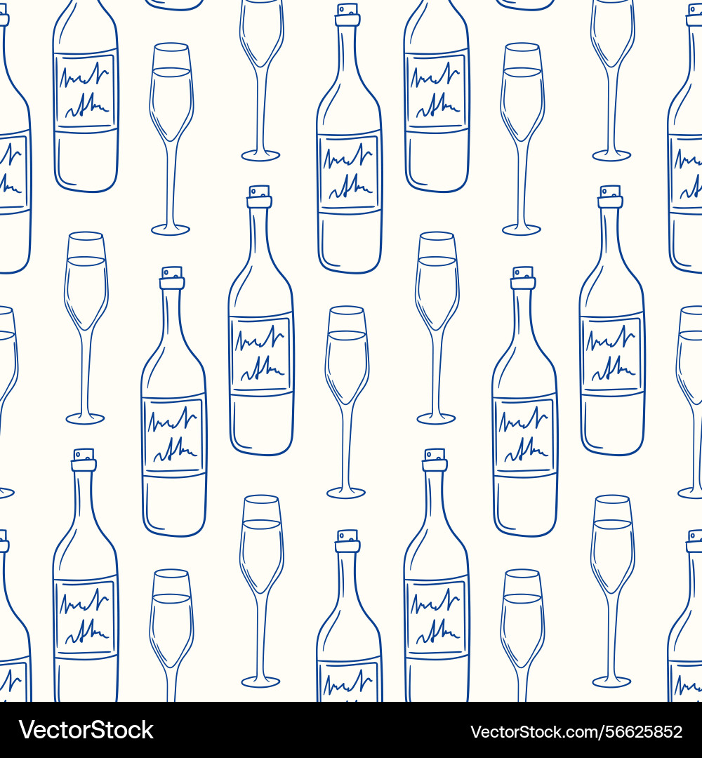 Bottles and glasses create a cheerful pattern Bottles and glasses create a cheerful pattern vector image