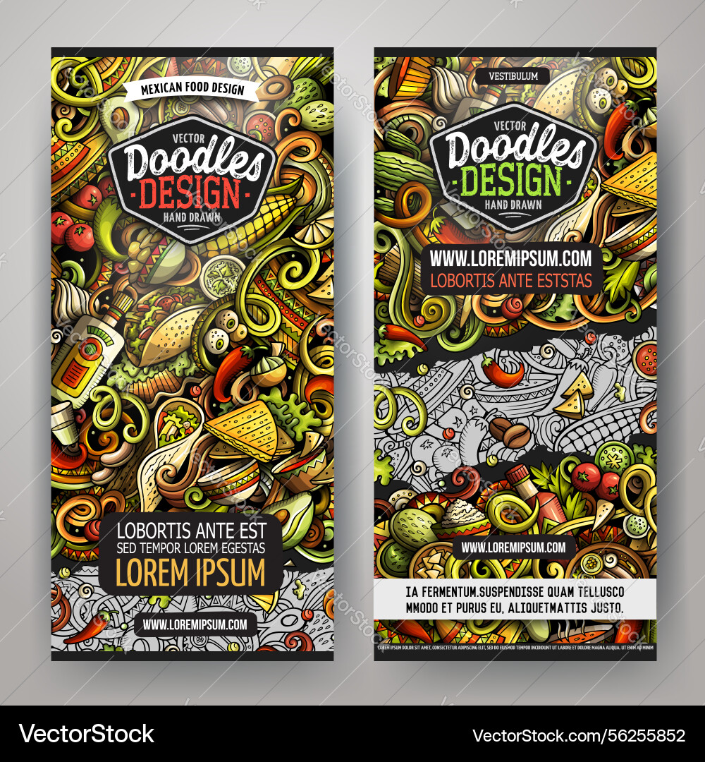 Cartoon doodles mexican food vertical banners Cartoon doodles mexican food vertical banners vector image