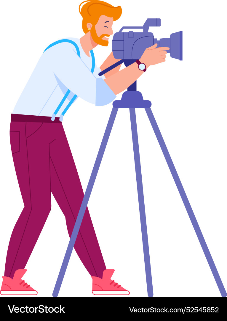 Man with professional photo camera happy operator Vector Image