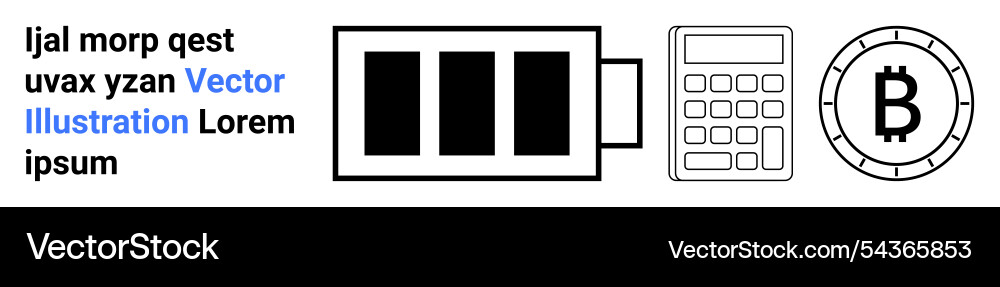 Calculator battery and bitcoin icon with text Calculator battery and bitcoin icon with text vector image