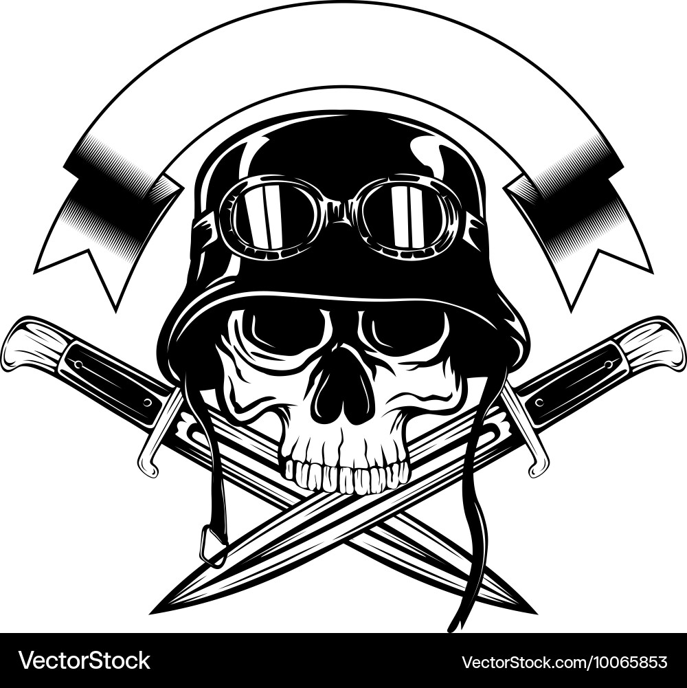 Skull with Helmet and Crossed Knives Vector Image