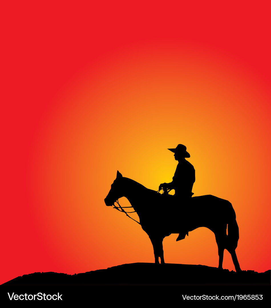 Sunset Cowboy Silhouettes – Free Vector | VectorStock, image size:950x1080