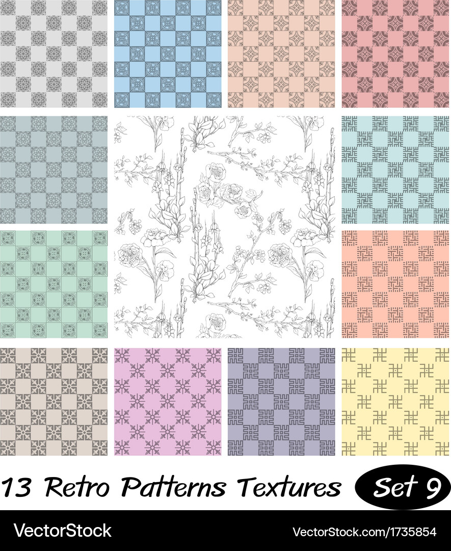 13 retro patterns textures set 9 Vector Image