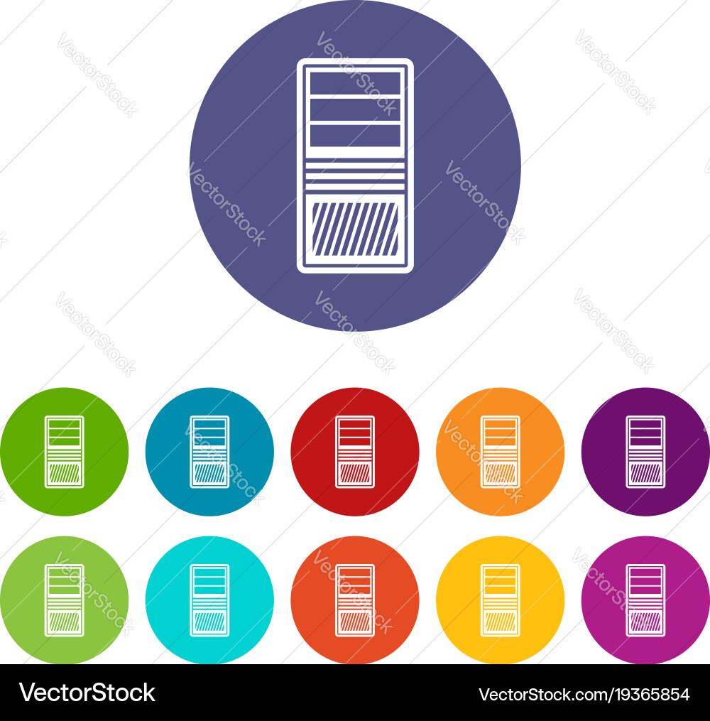 Black computer system unit set icons vector image