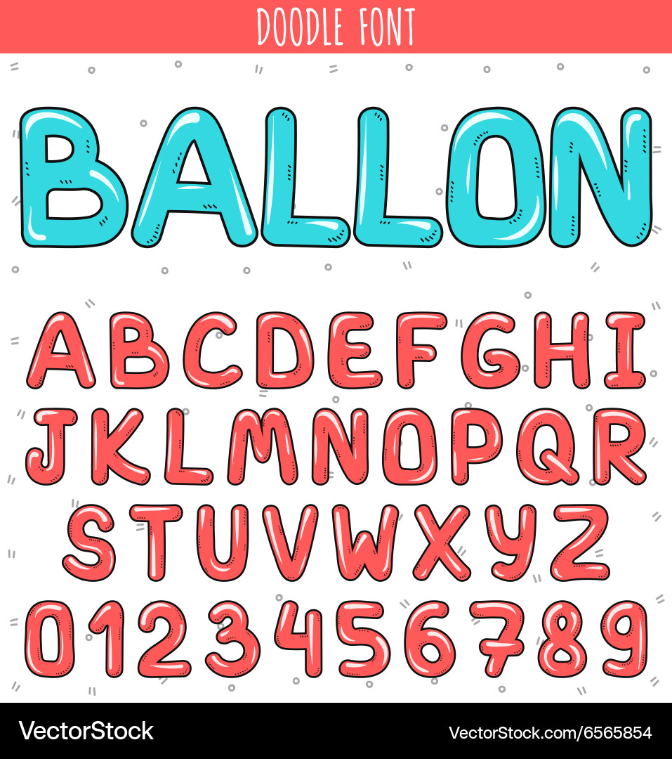 Font balloon set volume letters numbers in doodle vector image